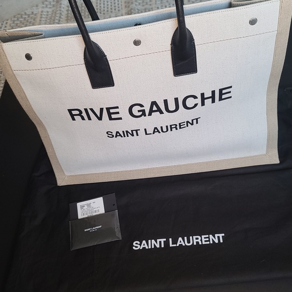 USED ONLY TWICE - RIVE GAUCHE 'LARGE' TOTE BAG IN PRINTED CANVAS AND LEATHER - Picture 7 of 17